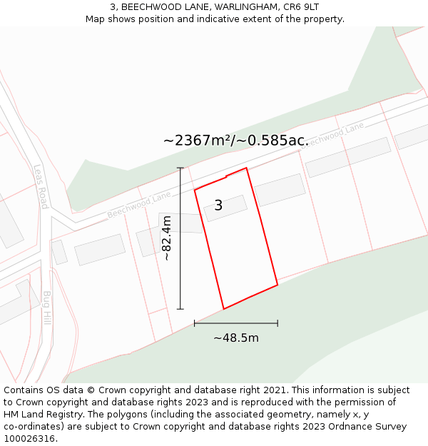 3, BEECHWOOD LANE, WARLINGHAM, CR6 9LT: Plot and title map