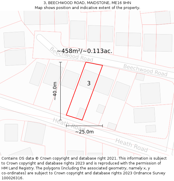 3, BEECHWOOD ROAD, MAIDSTONE, ME16 9HN: Plot and title map