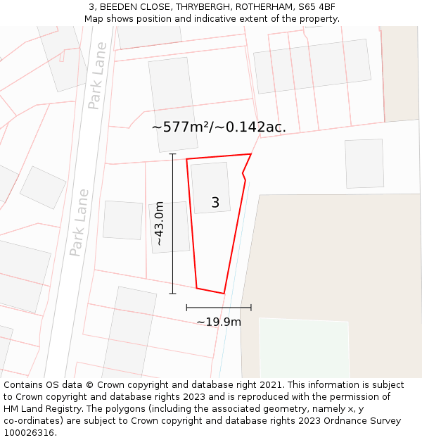 3, BEEDEN CLOSE, THRYBERGH, ROTHERHAM, S65 4BF: Plot and title map