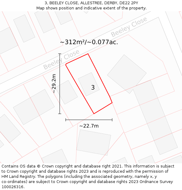 3, BEELEY CLOSE, ALLESTREE, DERBY, DE22 2PY: Plot and title map