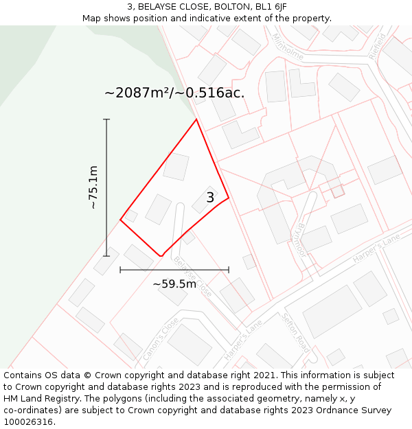 3, BELAYSE CLOSE, BOLTON, BL1 6JF: Plot and title map