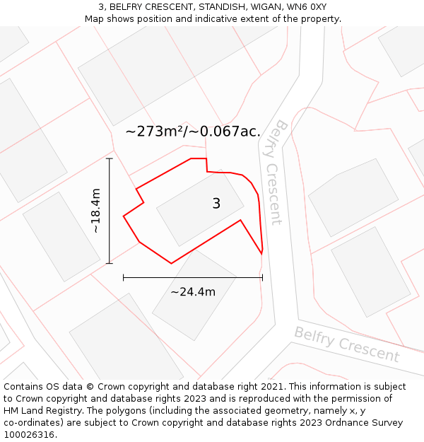 3, BELFRY CRESCENT, STANDISH, WIGAN, WN6 0XY: Plot and title map