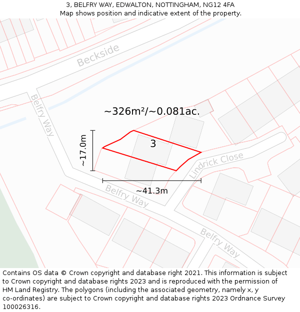 3, BELFRY WAY, EDWALTON, NOTTINGHAM, NG12 4FA: Plot and title map