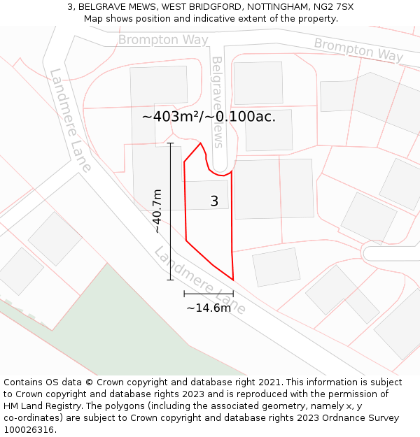 3, BELGRAVE MEWS, WEST BRIDGFORD, NOTTINGHAM, NG2 7SX: Plot and title map