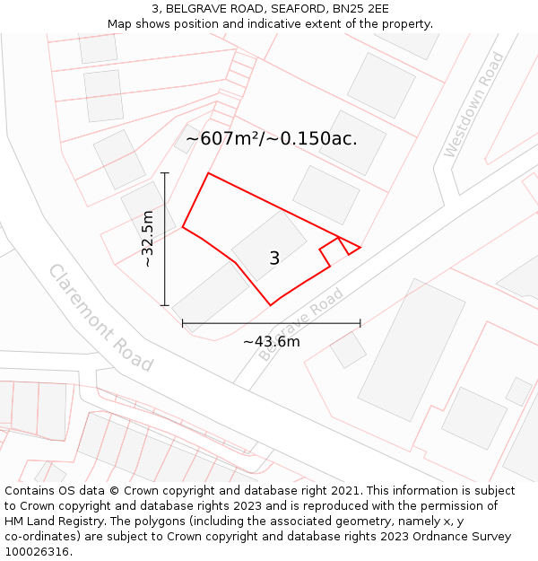 3, BELGRAVE ROAD, SEAFORD, BN25 2EE: Plot and title map