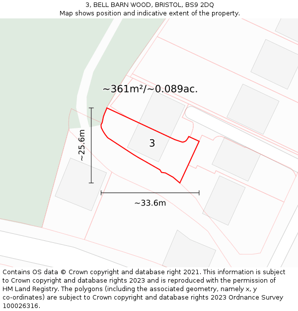 3, BELL BARN WOOD, BRISTOL, BS9 2DQ: Plot and title map