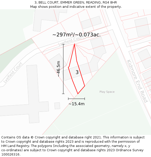 3, BELL COURT, EMMER GREEN, READING, RG4 8HR: Plot and title map