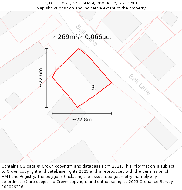 3, BELL LANE, SYRESHAM, BRACKLEY, NN13 5HP: Plot and title map