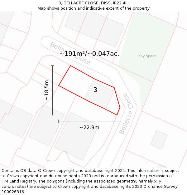 3, BELLACRE CLOSE, DISS, IP22 4HJ: Plot and title map