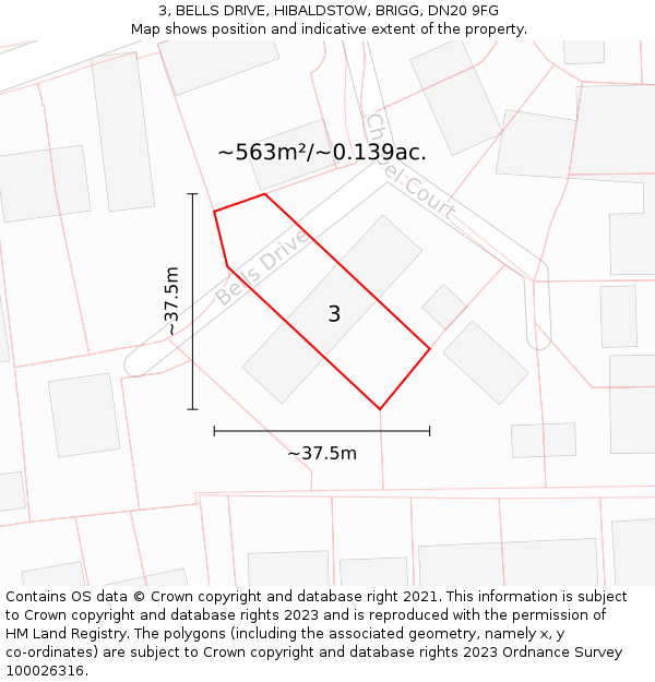 3, BELLS DRIVE, HIBALDSTOW, BRIGG, DN20 9FG: Plot and title map