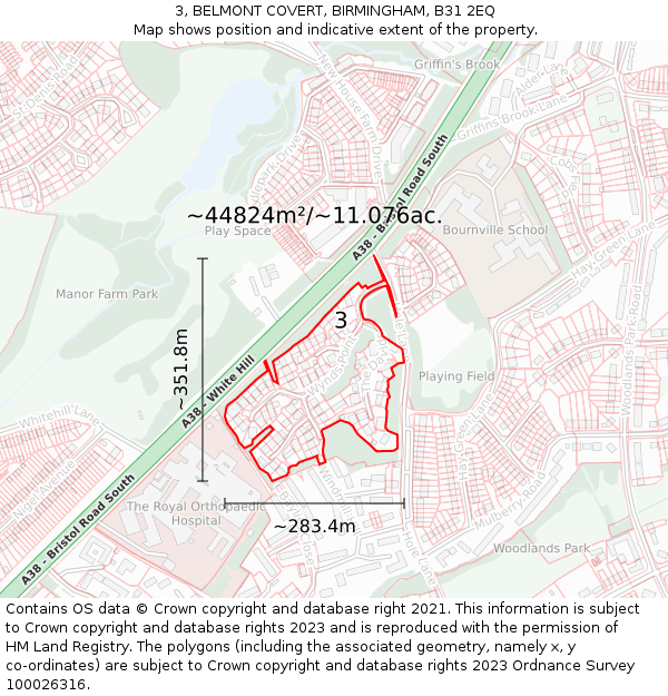 3, BELMONT COVERT, BIRMINGHAM, B31 2EQ: Plot and title map