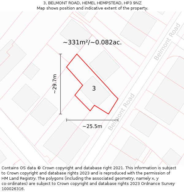 3, BELMONT ROAD, HEMEL HEMPSTEAD, HP3 9NZ: Plot and title map