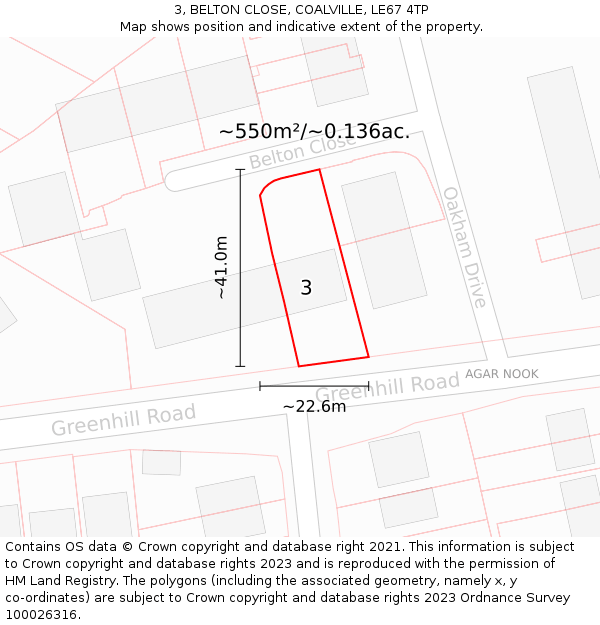 3, BELTON CLOSE, COALVILLE, LE67 4TP: Plot and title map