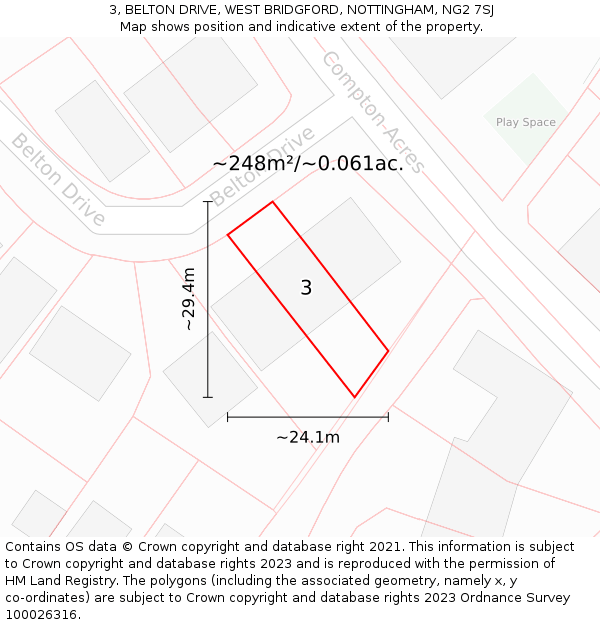 3, BELTON DRIVE, WEST BRIDGFORD, NOTTINGHAM, NG2 7SJ: Plot and title map