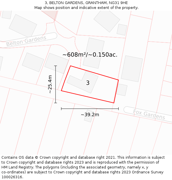 3, BELTON GARDENS, GRANTHAM, NG31 9HE: Plot and title map