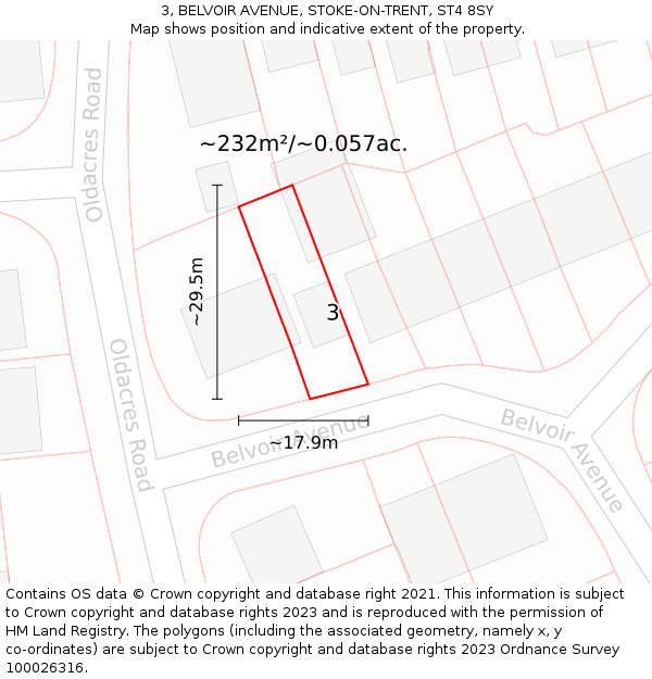 3, BELVOIR AVENUE, STOKE-ON-TRENT, ST4 8SY: Plot and title map