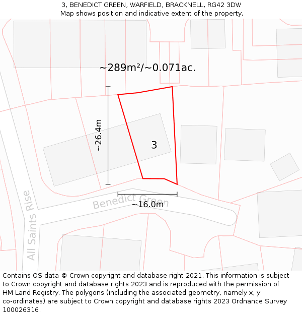 3, BENEDICT GREEN, WARFIELD, BRACKNELL, RG42 3DW: Plot and title map