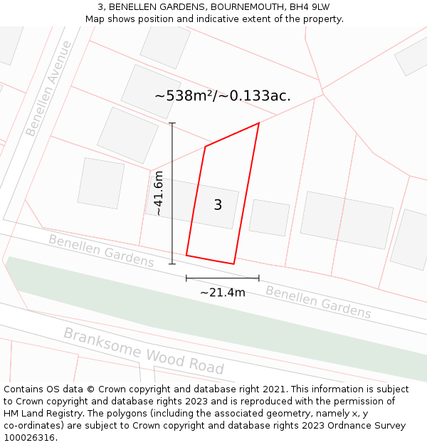 3, BENELLEN GARDENS, BOURNEMOUTH, BH4 9LW: Plot and title map