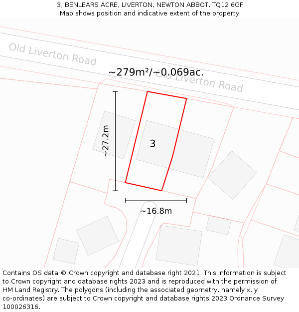 3, BENLEARS ACRE, LIVERTON, NEWTON ABBOT, TQ12 6GF: Plot and title map