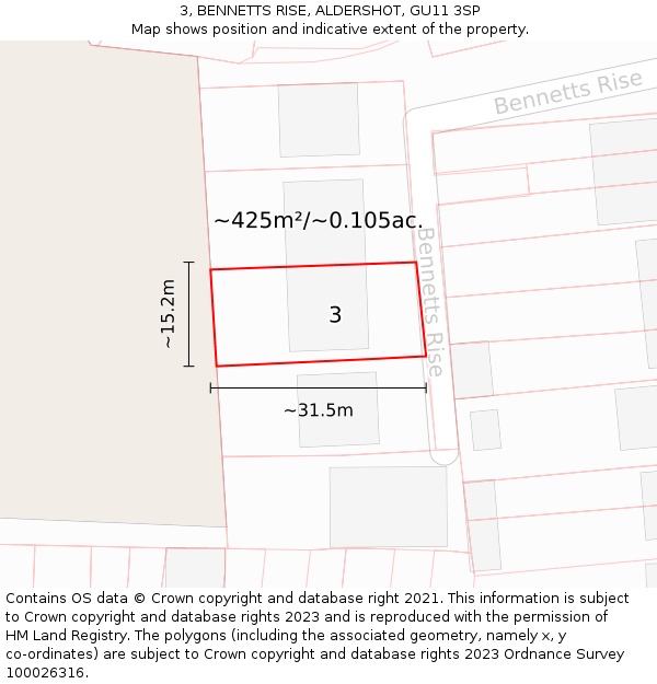 3, BENNETTS RISE, ALDERSHOT, GU11 3SP: Plot and title map