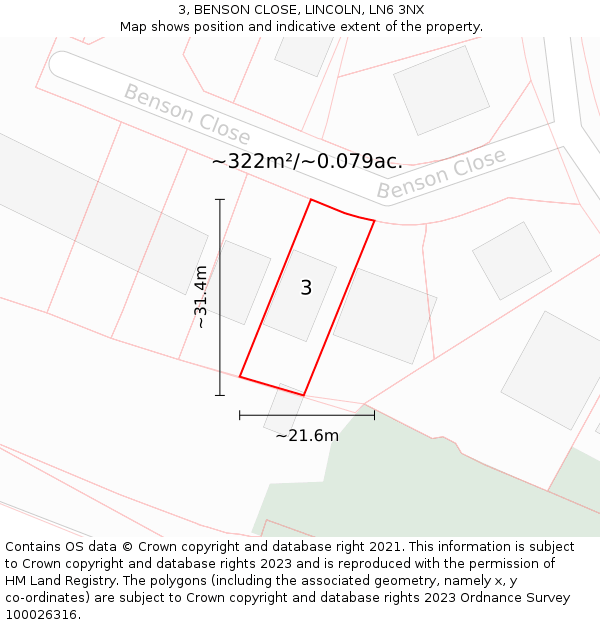 3, BENSON CLOSE, LINCOLN, LN6 3NX: Plot and title map