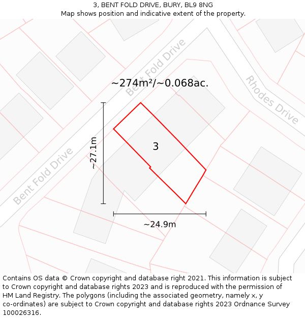 3, BENT FOLD DRIVE, BURY, BL9 8NG: Plot and title map