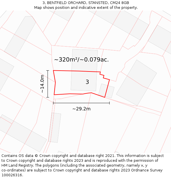 3, BENTFIELD ORCHARD, STANSTED, CM24 8GB: Plot and title map