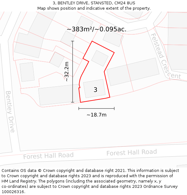 3, BENTLEY DRIVE, STANSTED, CM24 8US: Plot and title map