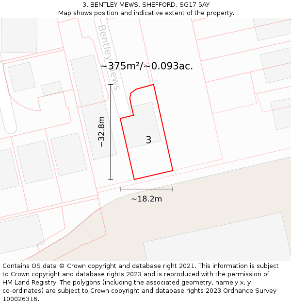 3, BENTLEY MEWS, SHEFFORD, SG17 5AY: Plot and title map