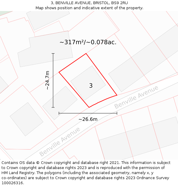 3, BENVILLE AVENUE, BRISTOL, BS9 2RU: Plot and title map