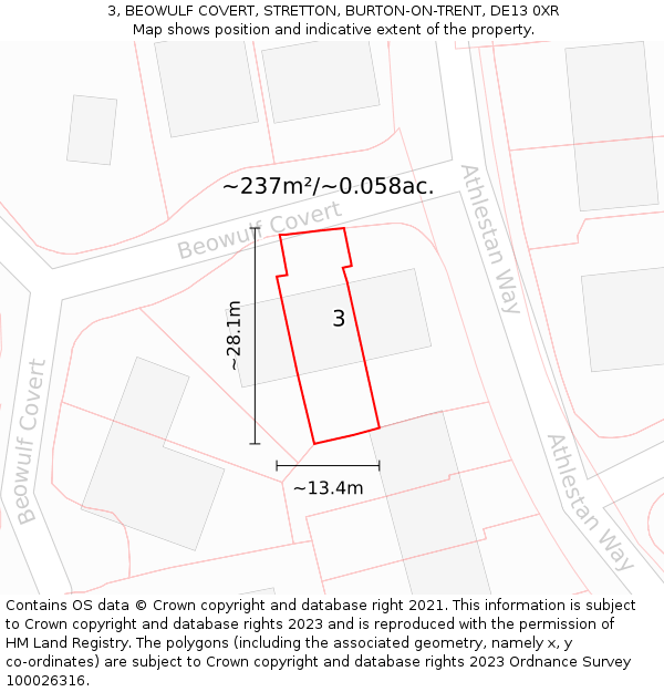 3, BEOWULF COVERT, STRETTON, BURTON-ON-TRENT, DE13 0XR: Plot and title map