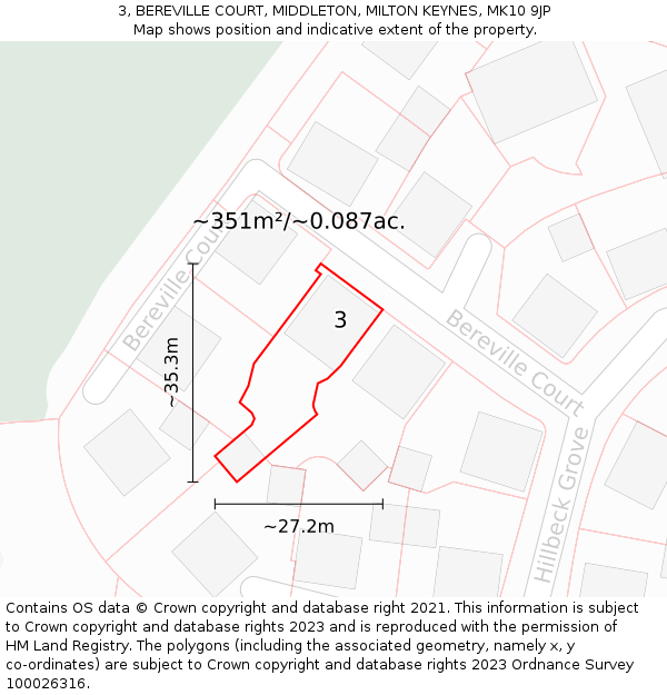 3, BEREVILLE COURT, MIDDLETON, MILTON KEYNES, MK10 9JP: Plot and title map