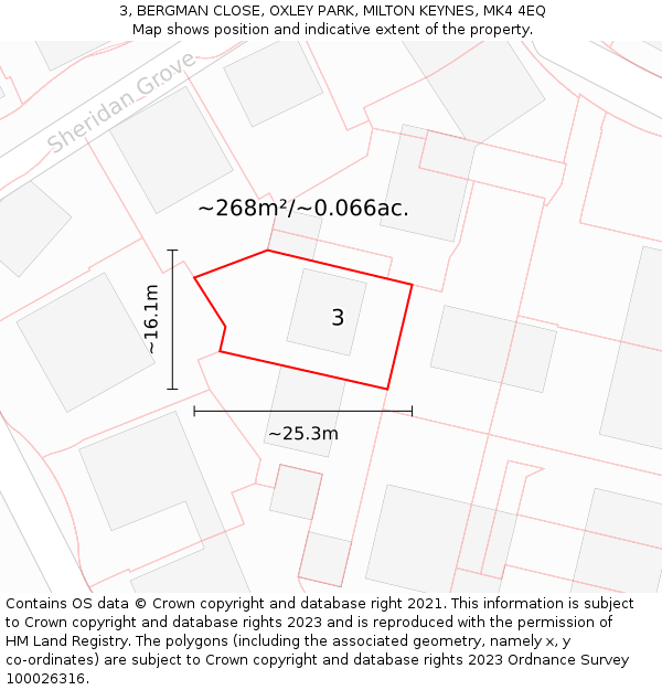 3, BERGMAN CLOSE, OXLEY PARK, MILTON KEYNES, MK4 4EQ: Plot and title map