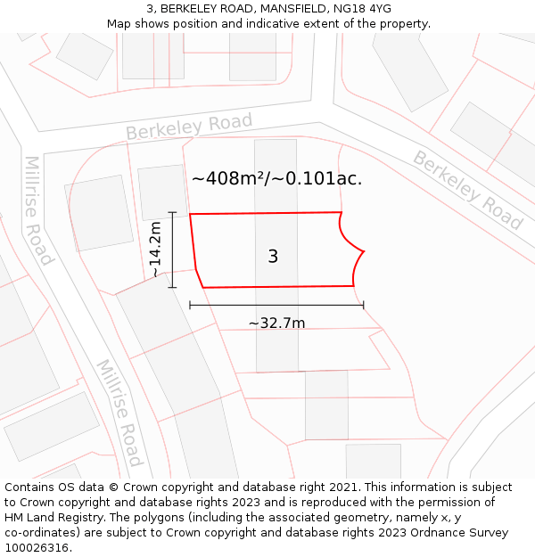 3, BERKELEY ROAD, MANSFIELD, NG18 4YG: Plot and title map