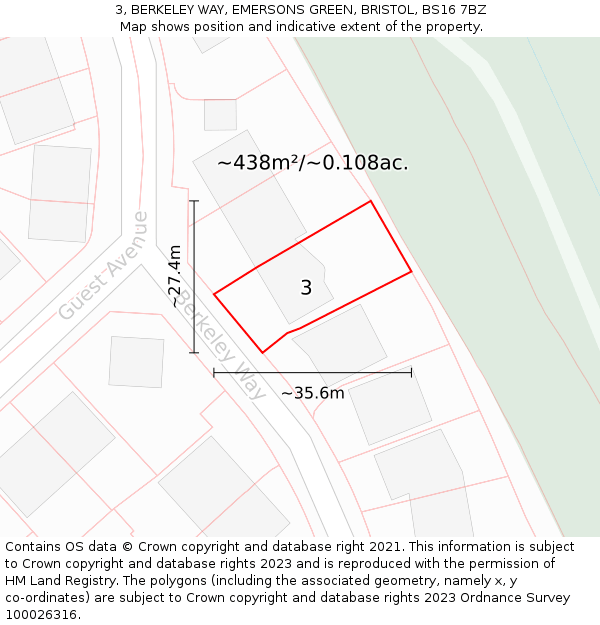 3, BERKELEY WAY, EMERSONS GREEN, BRISTOL, BS16 7BZ: Plot and title map