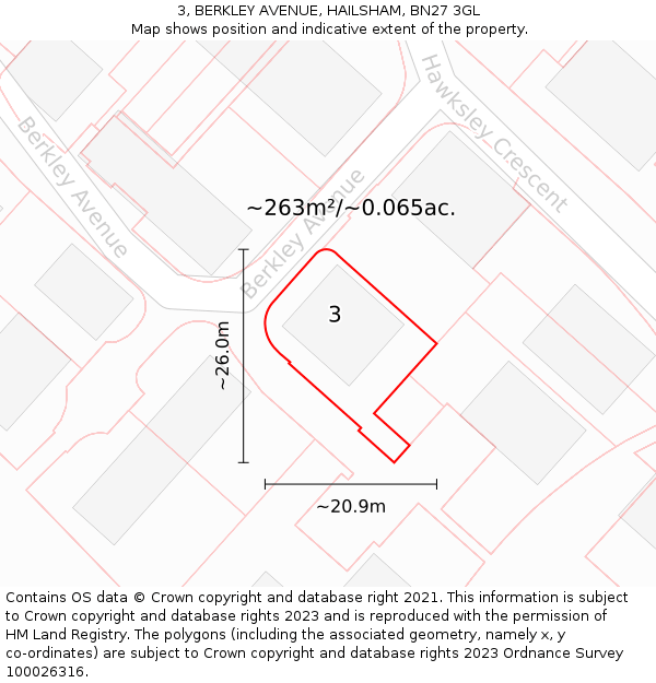 3, BERKLEY AVENUE, HAILSHAM, BN27 3GL: Plot and title map