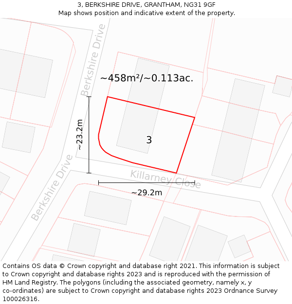 3, BERKSHIRE DRIVE, GRANTHAM, NG31 9GF: Plot and title map