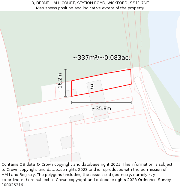 3, BERNE HALL COURT, STATION ROAD, WICKFORD, SS11 7NE: Plot and title map