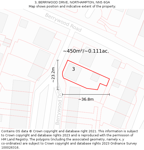 3, BERRYWOOD DRIVE, NORTHAMPTON, NN5 6GA: Plot and title map