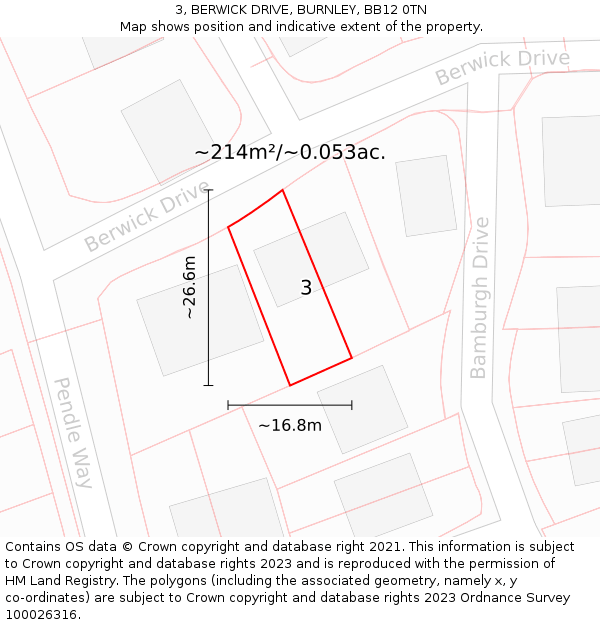 3, BERWICK DRIVE, BURNLEY, BB12 0TN: Plot and title map