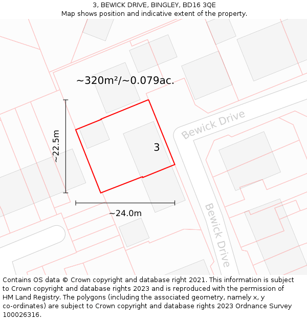 3, BEWICK DRIVE, BINGLEY, BD16 3QE: Plot and title map