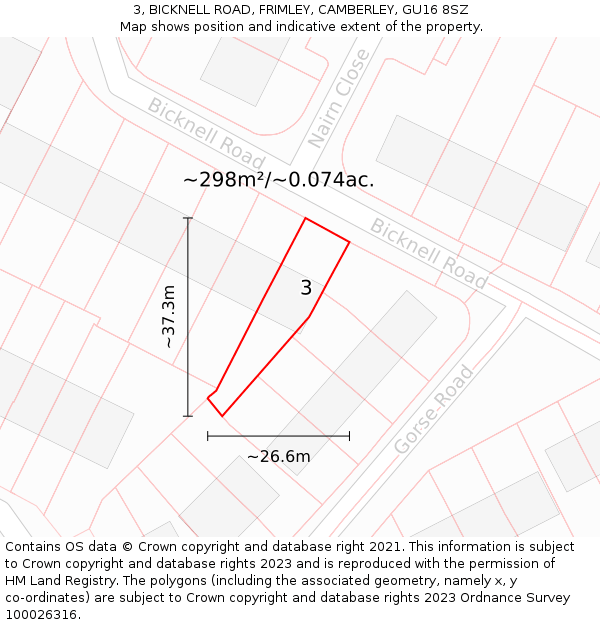 3, BICKNELL ROAD, FRIMLEY, CAMBERLEY, GU16 8SZ: Plot and title map