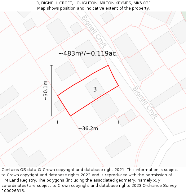 3, BIGNELL CROFT, LOUGHTON, MILTON KEYNES, MK5 8BF: Plot and title map