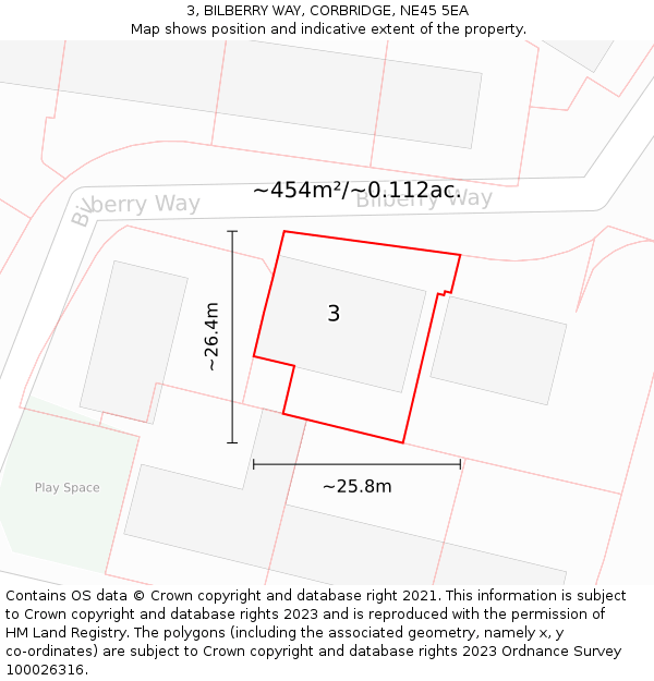 3, BILBERRY WAY, CORBRIDGE, NE45 5EA: Plot and title map