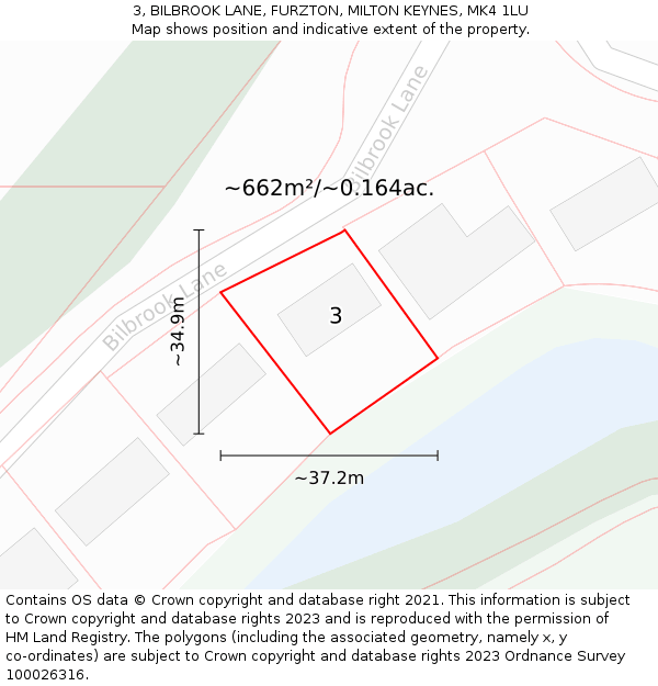 3, BILBROOK LANE, FURZTON, MILTON KEYNES, MK4 1LU: Plot and title map