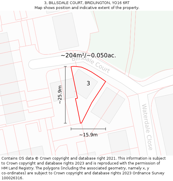 3, BILLSDALE COURT, BRIDLINGTON, YO16 6RT: Plot and title map