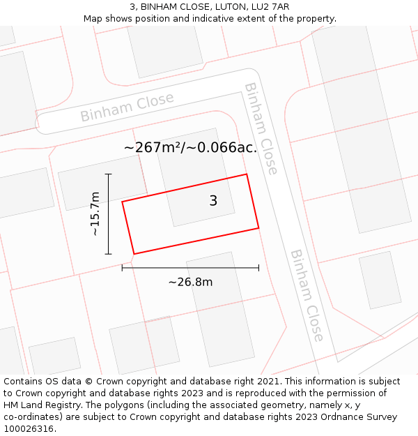 3, BINHAM CLOSE, LUTON, LU2 7AR: Plot and title map