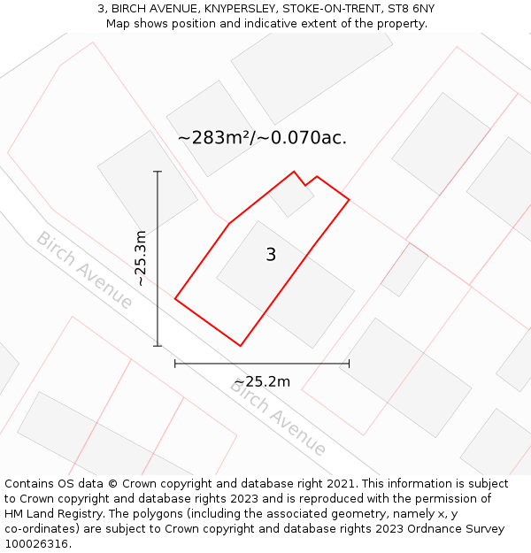 3, BIRCH AVENUE, KNYPERSLEY, STOKE-ON-TRENT, ST8 6NY: Plot and title map