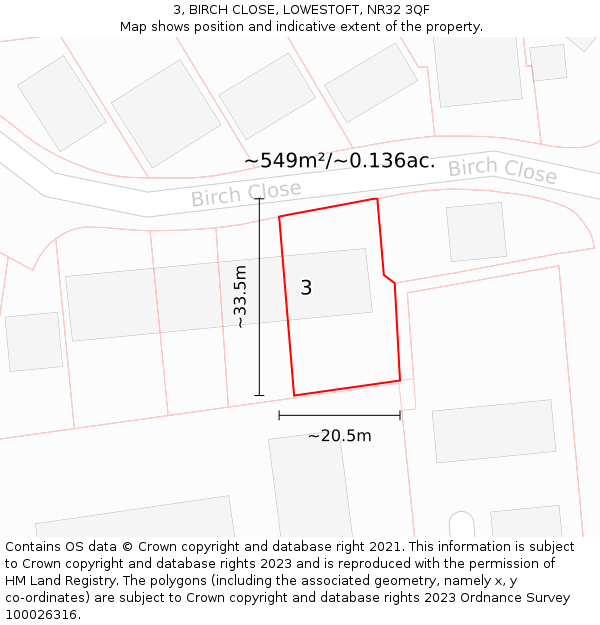 3, BIRCH CLOSE, LOWESTOFT, NR32 3QF: Plot and title map