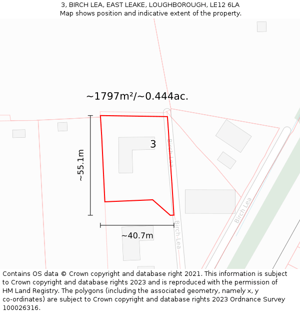 3, BIRCH LEA, EAST LEAKE, LOUGHBOROUGH, LE12 6LA: Plot and title map